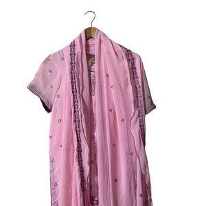 #7532 Womens Cultural Sari Beaded Pink Top with Scarf NO PANTS